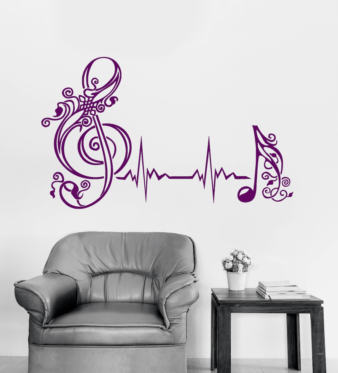 Heartbeat Vinyl Wall Decal Musical Notes Pulse Music Art Home Interior ...