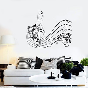 Wall Vinyl Music Notes Clef Flower Floral Guaranteed Quality Decal 1510dz