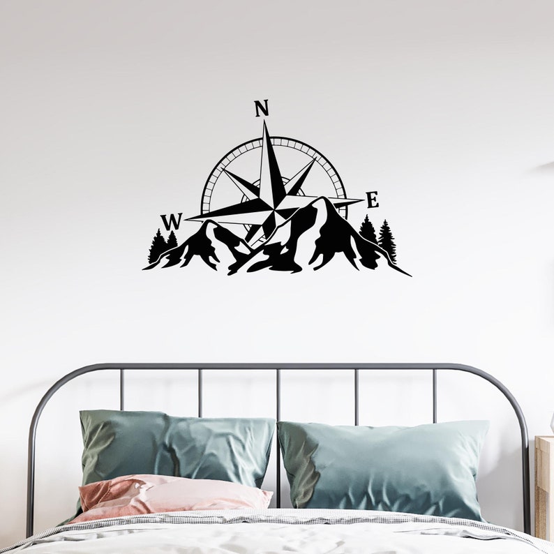 Mountains Vinyl Wall Decal Compass RV Decor Nature Trees Camping ...