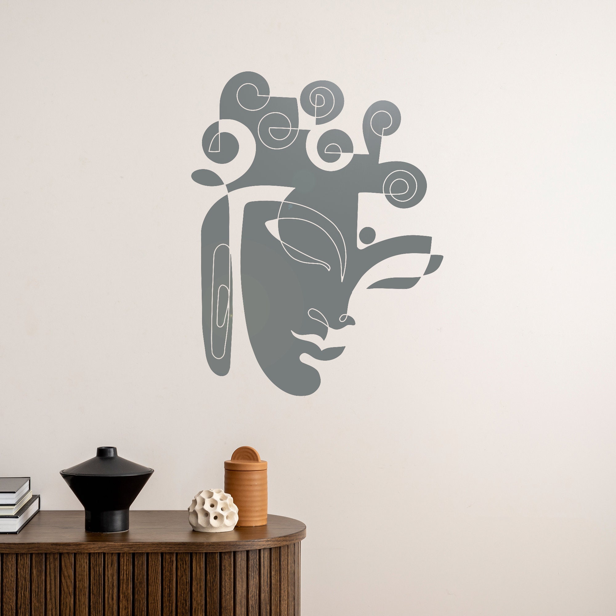 Buddha Face Vinyl Wall Decal Buddhism Meditation Room Zen Modern Decor ...