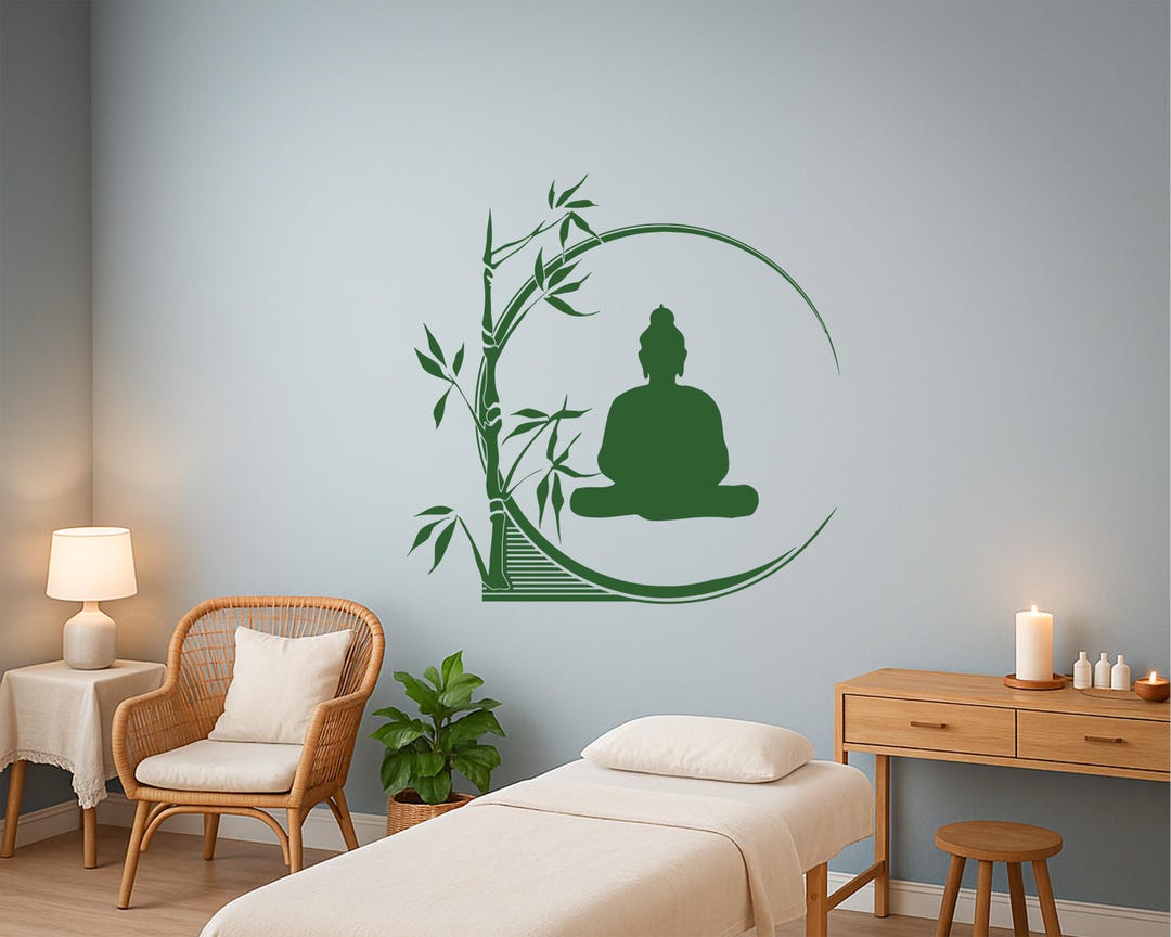 Buddha Vinyl Wall Decal Yoga Studio Bamboo Meditation Room Spa Salon ...