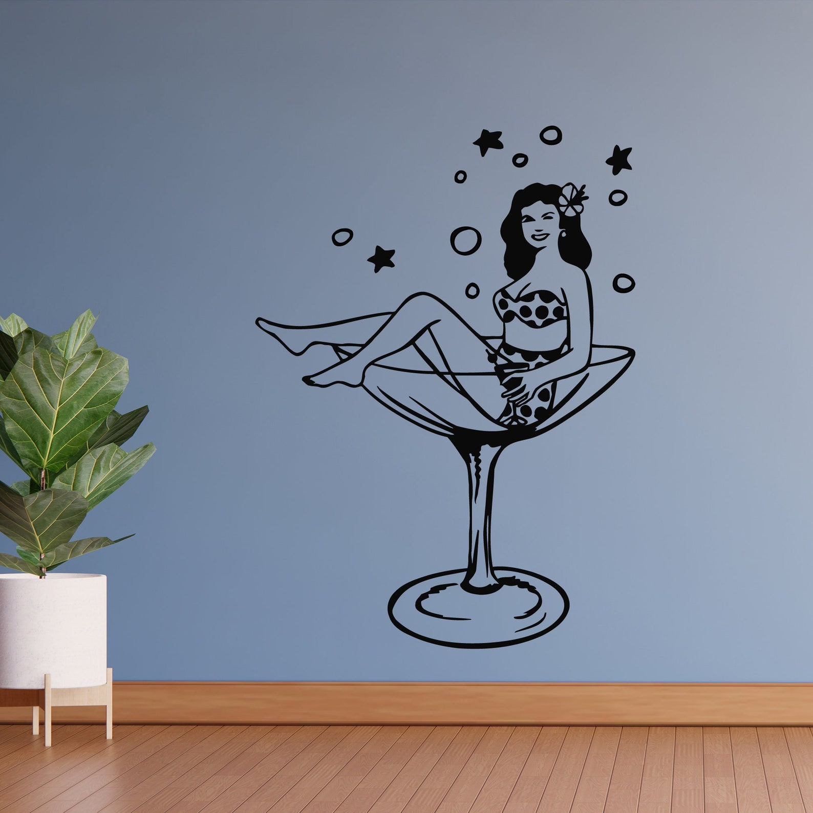 Naked Woman Vinyl Wall Decal Girl Pin up Retro Style Burlesque Martini ...