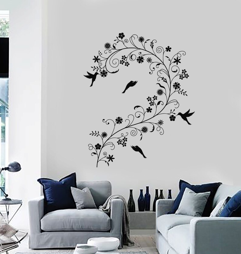 Wall Vinyl Decal Floral Flower Birds Romantic Bedroom Decor 2265di image 1