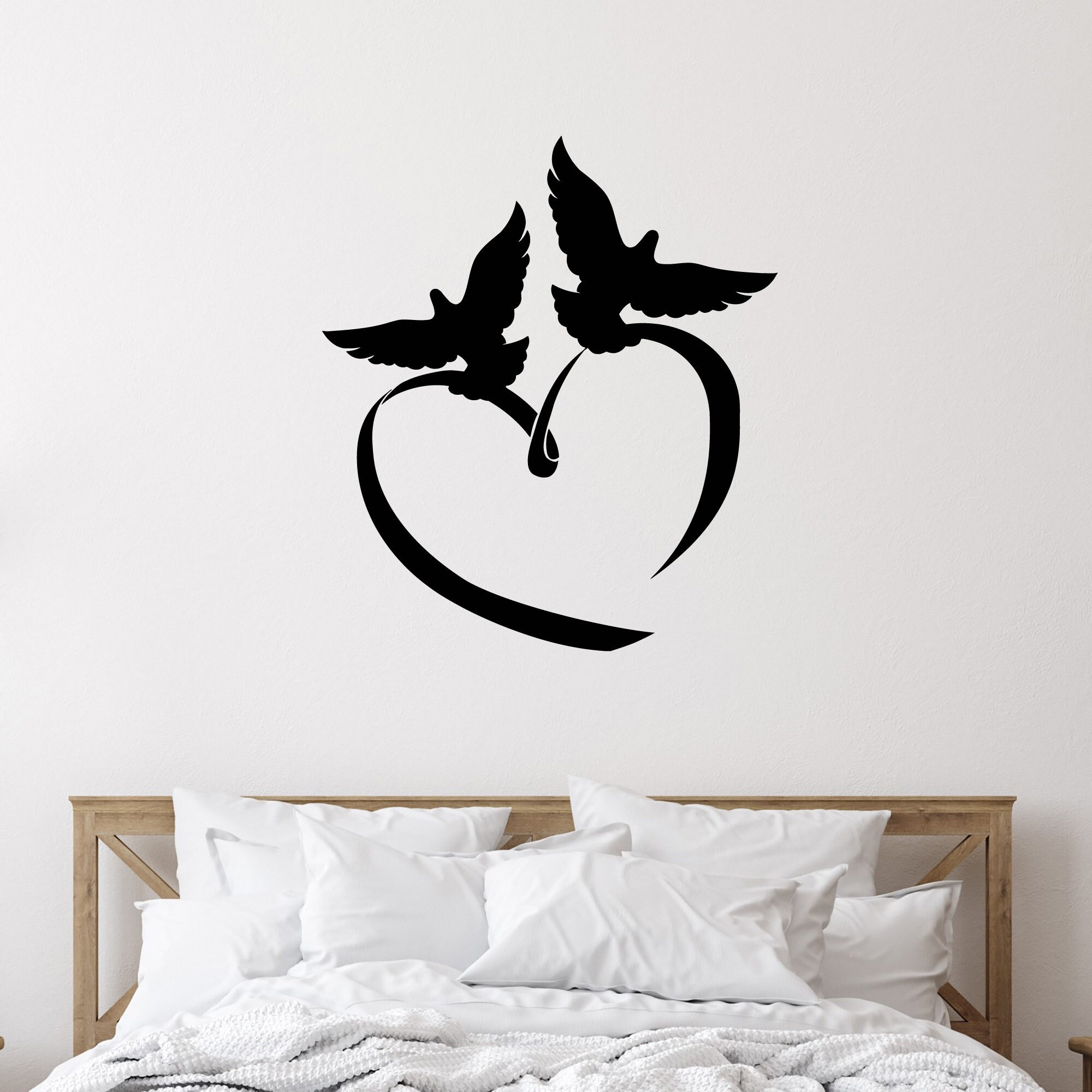 Heart Vinyl Wall Decal Couple Dove Bedroom Romantic Love Stickers Mural ...