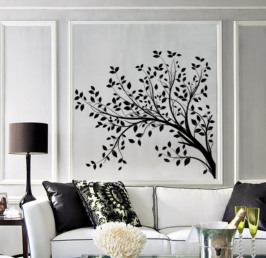 Wall Vinyl Decal Tree Branches With Leaves Nature Landscape Modern Art ...