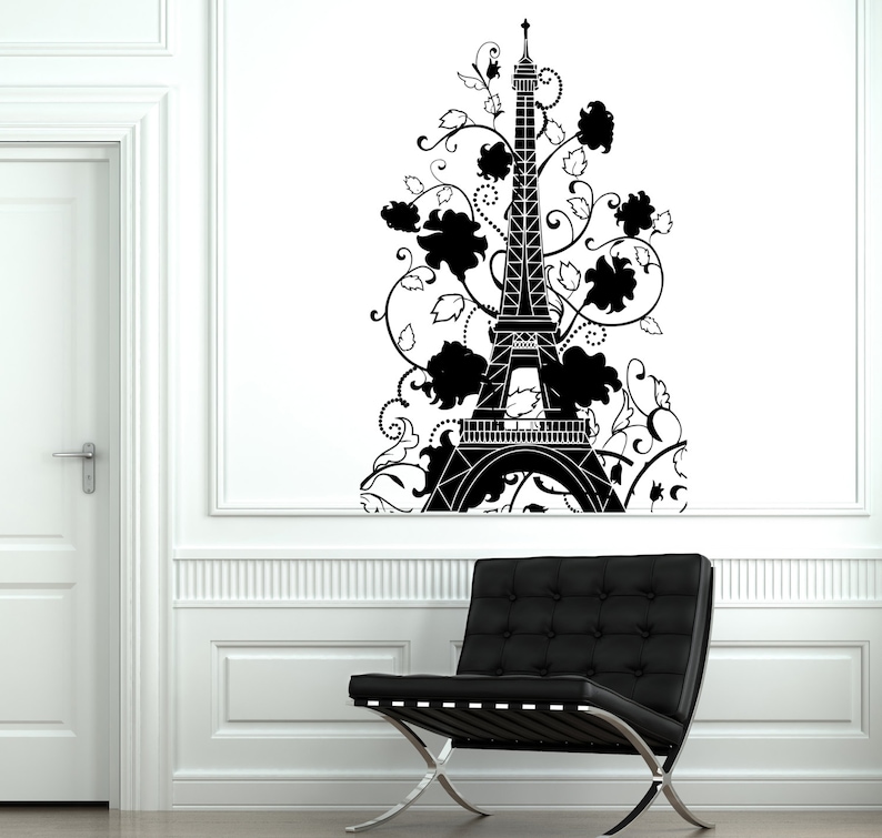 Wall Decal Paris France Eiffel Tower Flower Romantic Vinyl Etsy