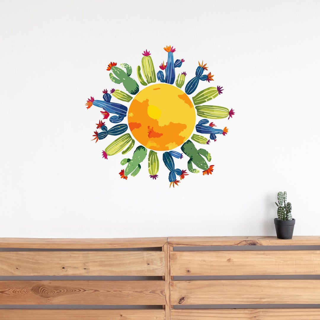 Cactus Vinyl Wall Decal, Colorful Desert Wall Art for Southwestern ...