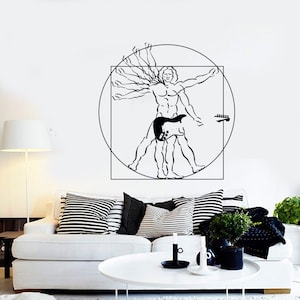 Wall Vinyl Music Da Vinci Vitruvian Man Guitar Guaranteed Quality Decal Mural Art 1558dz