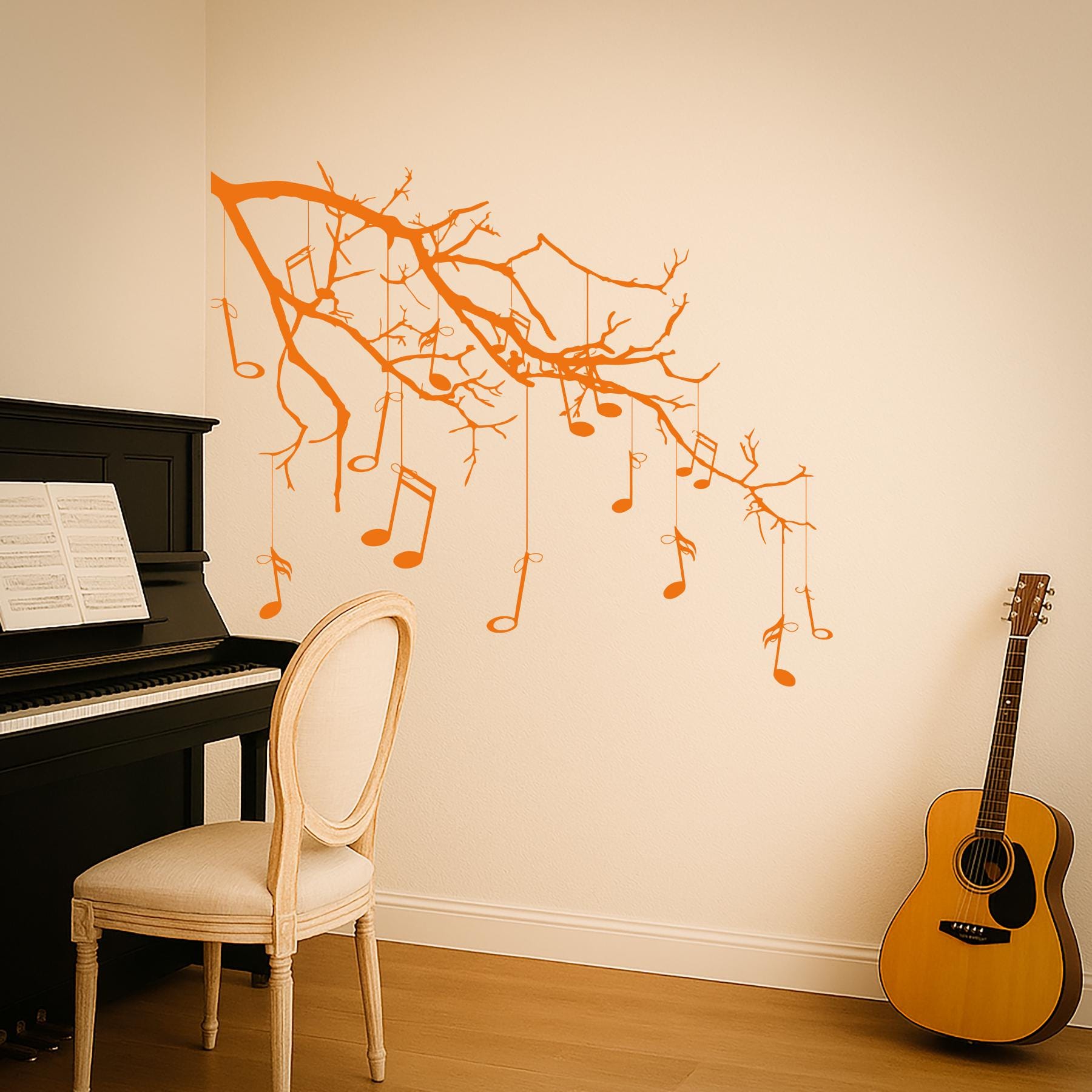 Wall Vinyl Decal Tree With Branches Hanging Music Notes Modern Decor ...