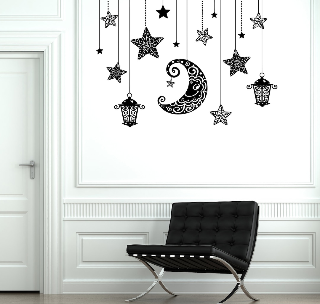Wall Decal Moon Stars Light Romantic Mural for Bedroom Vinyl Decal ...