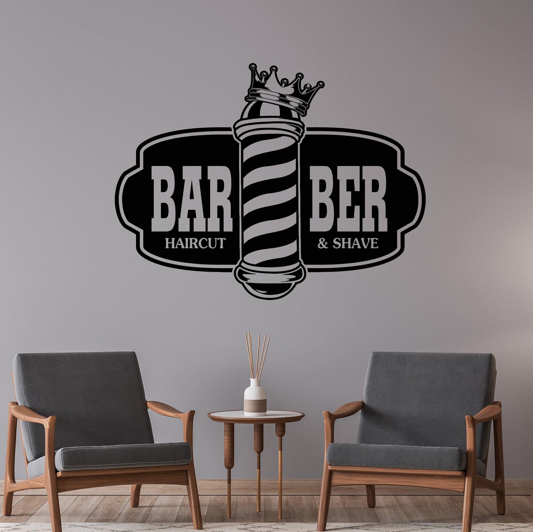 Barbershop Vinyl Wall Decal Barber Pole Haircut Shaves Man's Hair Salon ...