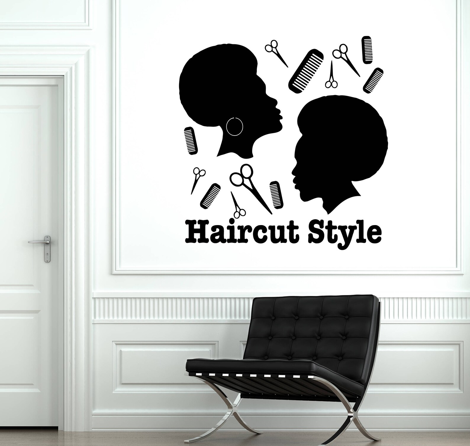 Vinyl Wall Decal Hair Salon Afro Haircut Style Hairdresser Tools ...