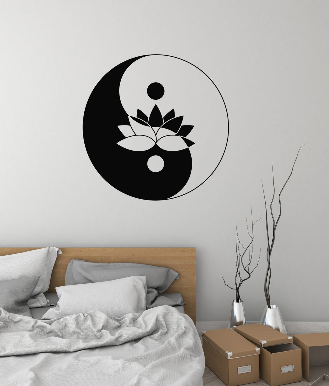 Yin Yang Lotus Vinyl Wall Decal Zen Meditation Room Yoga Studio Flower ...