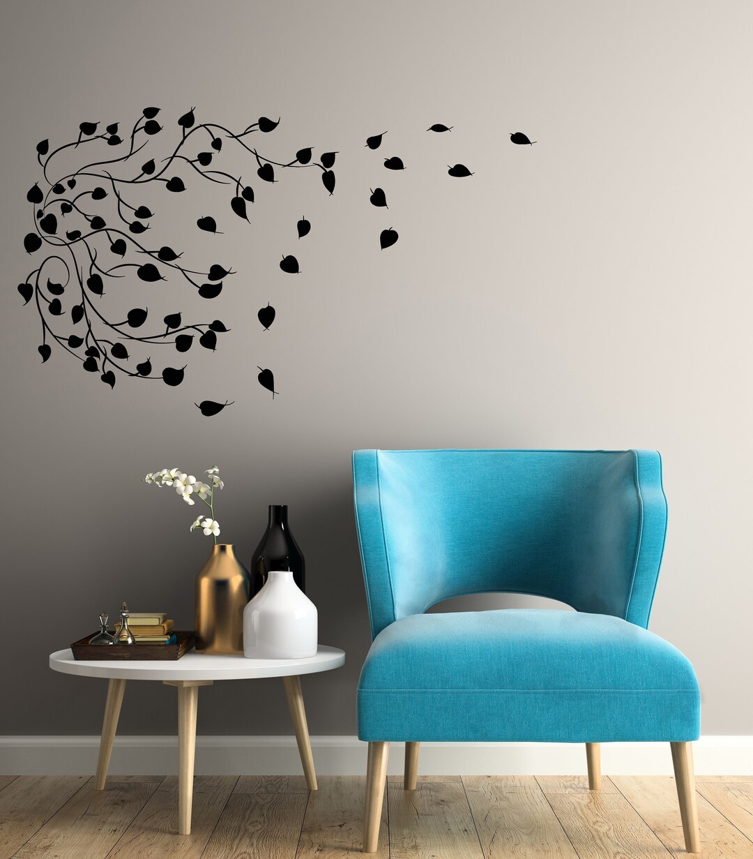 Leaves Vinyl Wall Decal Tree Blowing Branch Nature Home Room Decor ...