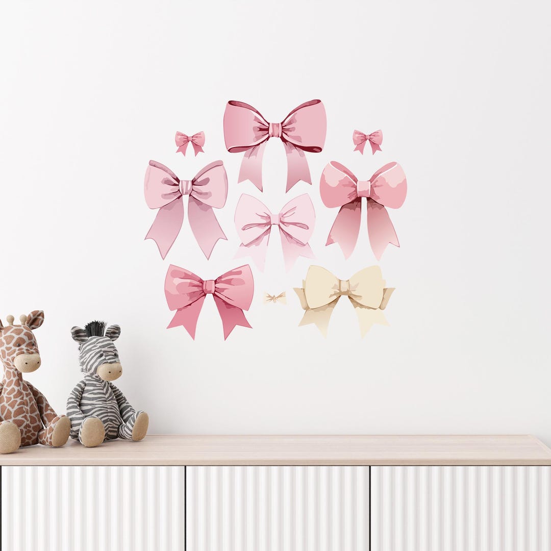 Pink Ribbon Bow Wall Decals Set – Sweet Nursery Wall Art for Baby Girl ...