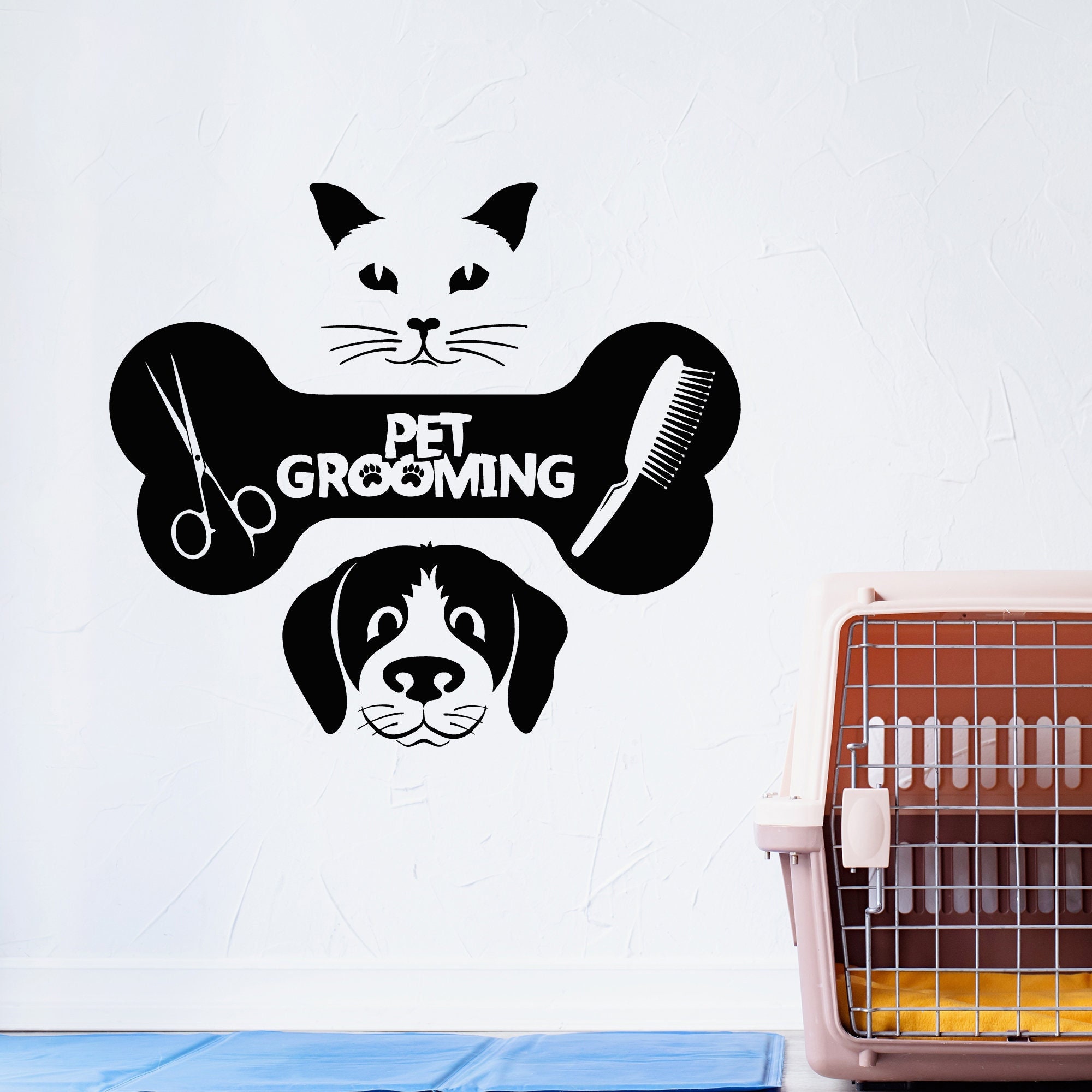 Pet Vinyl Wall Decal Grooming Pet House Animal Dog Cat Bone Stickers ...