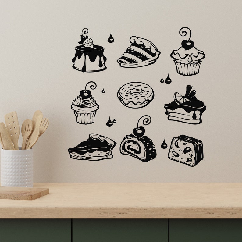 Dessert Vinyl Wall Decal Sweet Cake Muffin Cupcake Pie Bakery Stickers ...