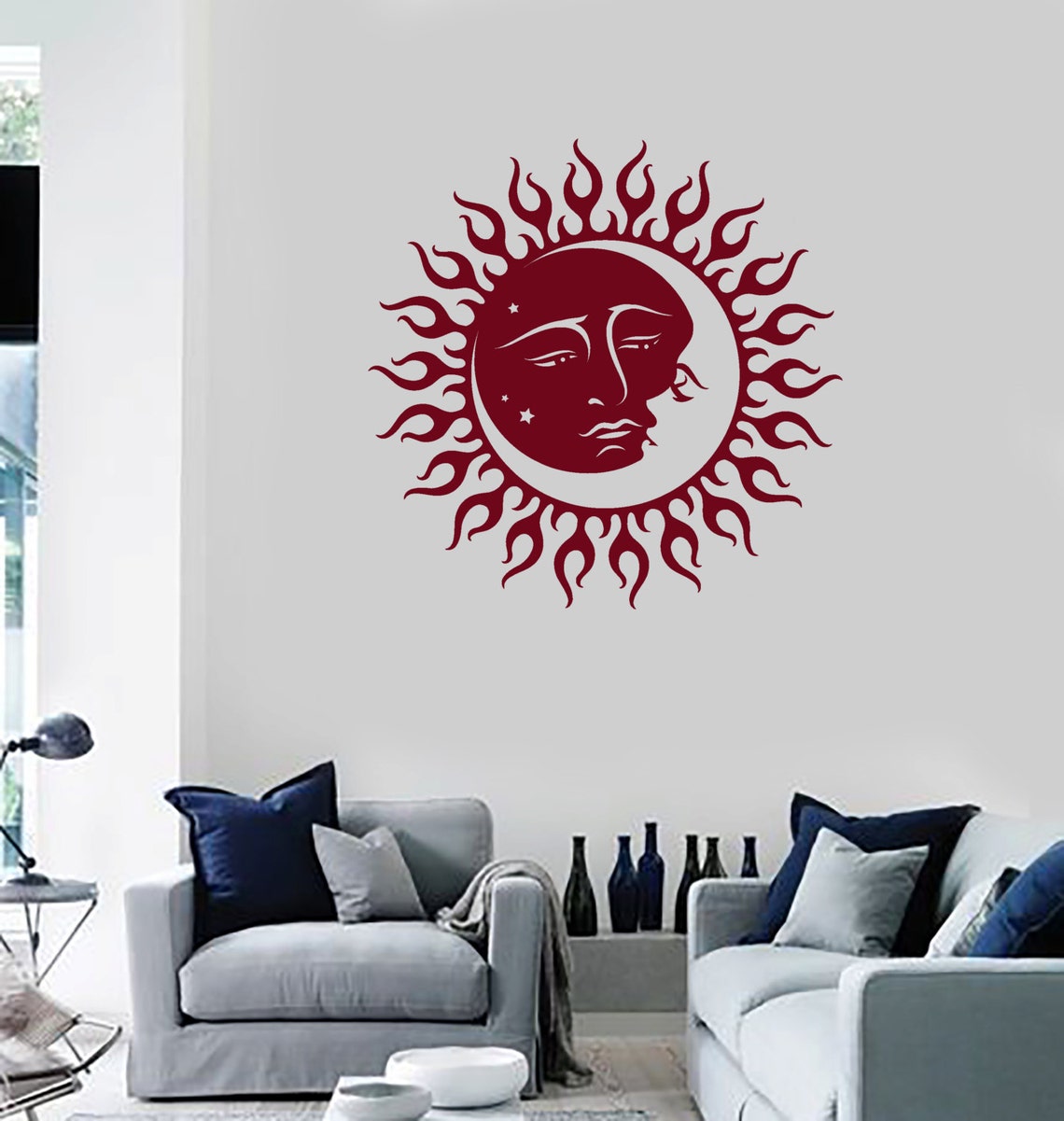 Wall Vinyl Decal Bedroom Decoration Sun and Moon Kissing Romantic ...