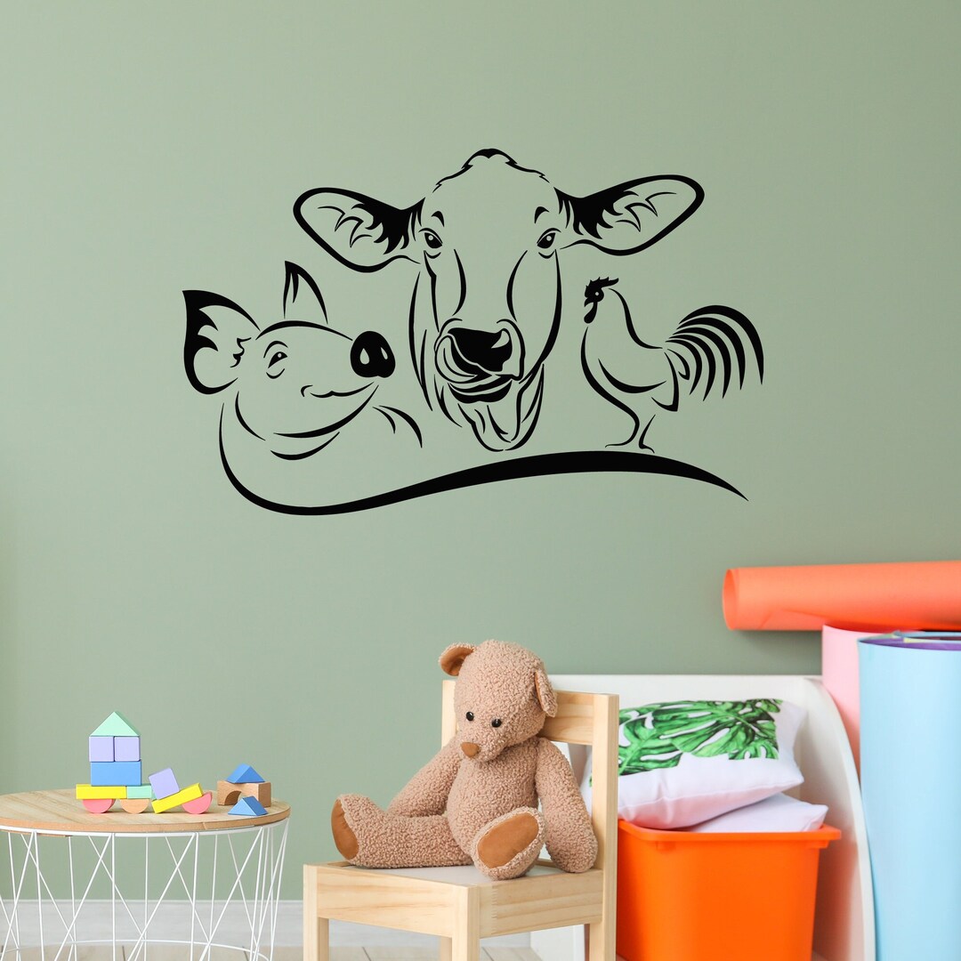 Farm Animals Vinyl Wall Decal Cow Pig Rooster Vinyl Wall Decal Etsy