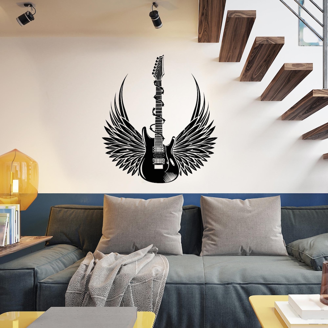 Electric Guitar Wings Vinyl Wall Decal: Rock N Roll Music Room Decor ...