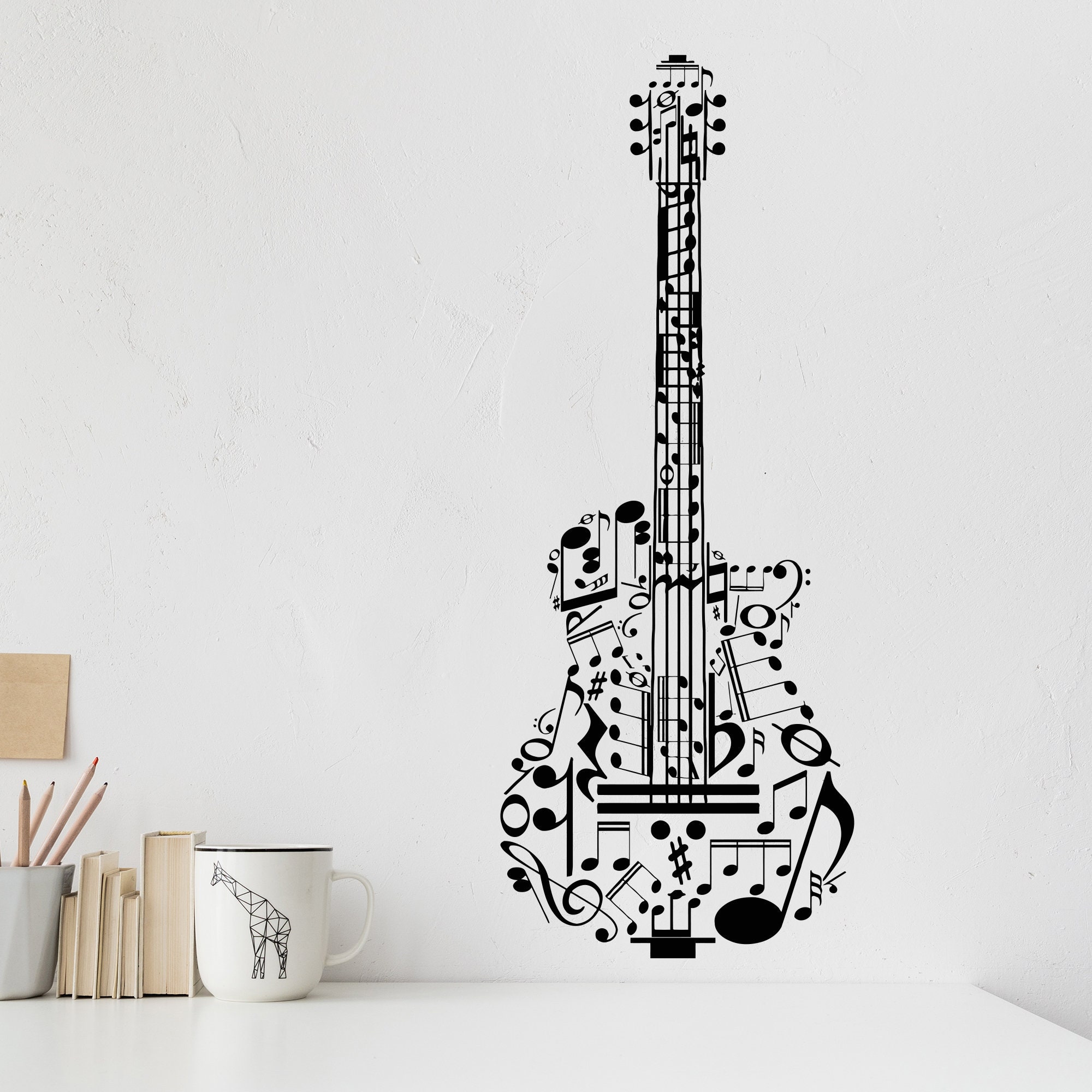 Acoustic Guitar Vinyl Wall Decal Musical Instrument Store Decor Sheet ...