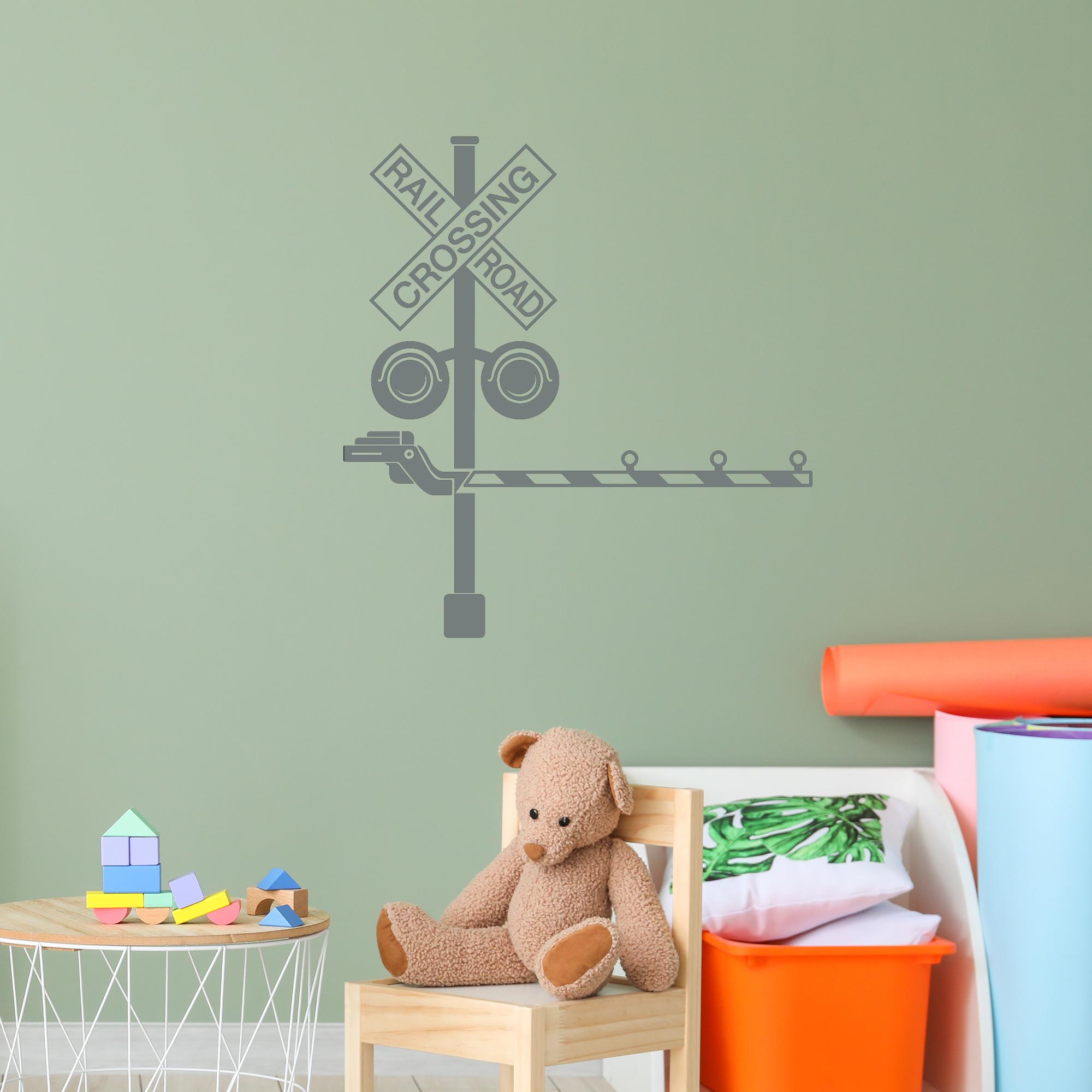 Train Crossing Wall Decal, Railroad Sign Sticker, Railway Wall Art ...