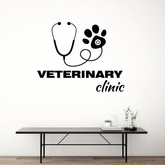 Autocollant Mural Vinyle Clinique Vétérinaire - Design Femme Avec Chat Et Chien, Neuf En Emballage