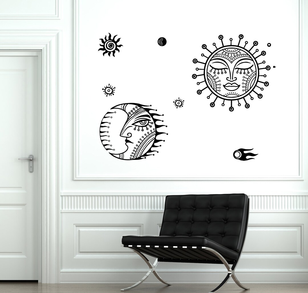 Wall Decal Sun Moon Universe Space Stars Cool Mural Vinyl Decal Sticker ...
