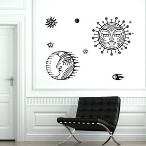Wall Decal Sun Moon Universe Space Stars Cool Mural Vinyl Decal Sticker ...
