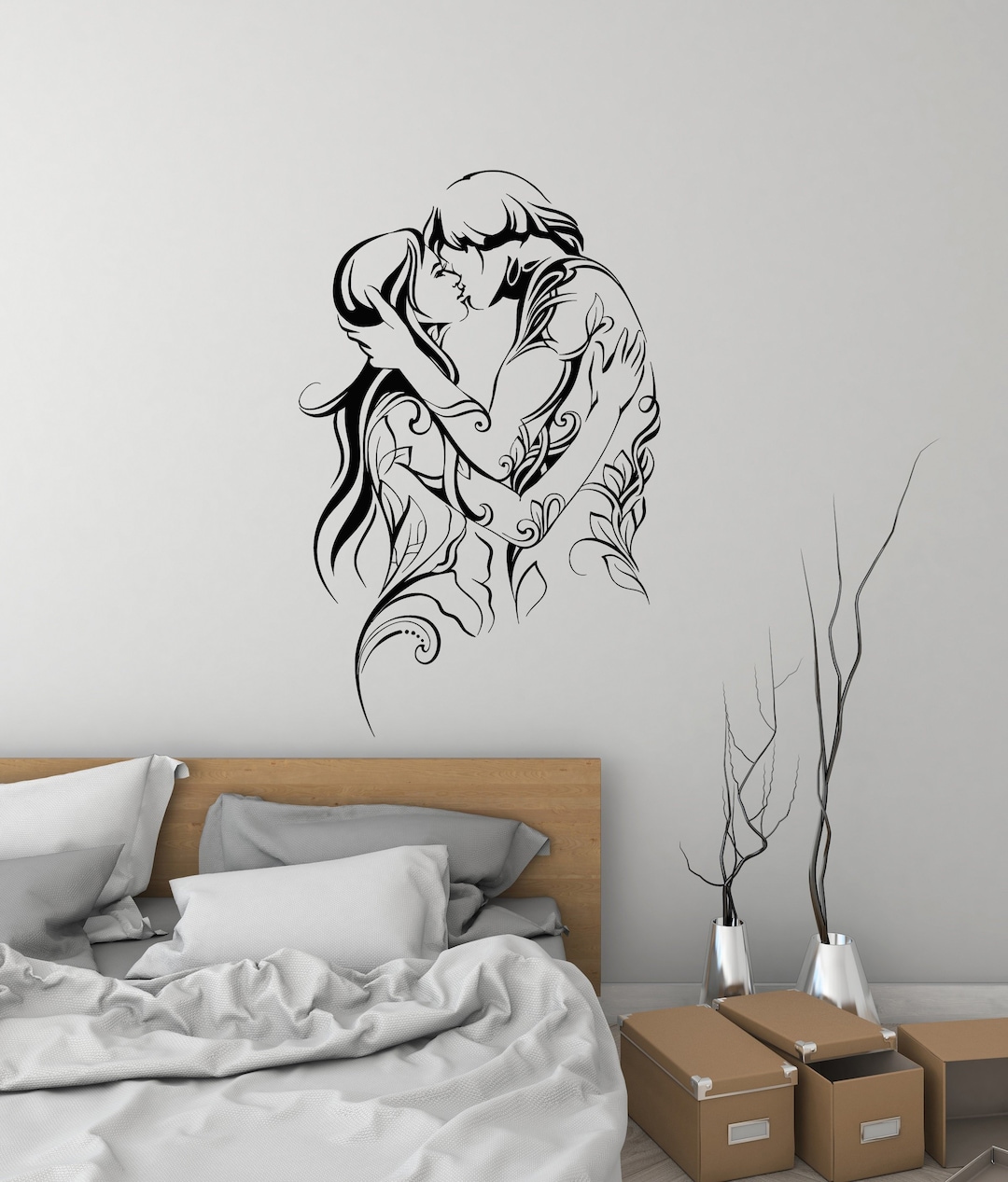 Love Couple Vinyl Wall Decal Bedroom Decorating Idea Stickers Mural ...