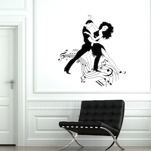 Wall Vinyl Decal Dance Dancing Man And Woman Notes Music Decor for Dance Studios, Ballrooms, or Romantic Spaces Stickers 2028di