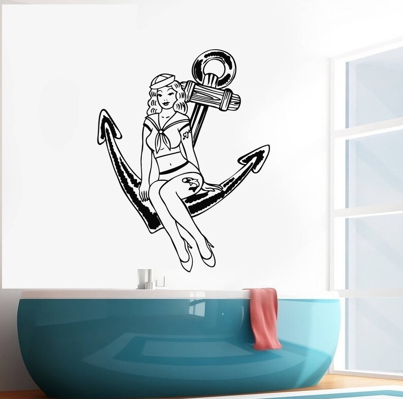 Pin up Girl Vinyl Wall Decal Beautiful Art Anchor Marine Style | Etsy