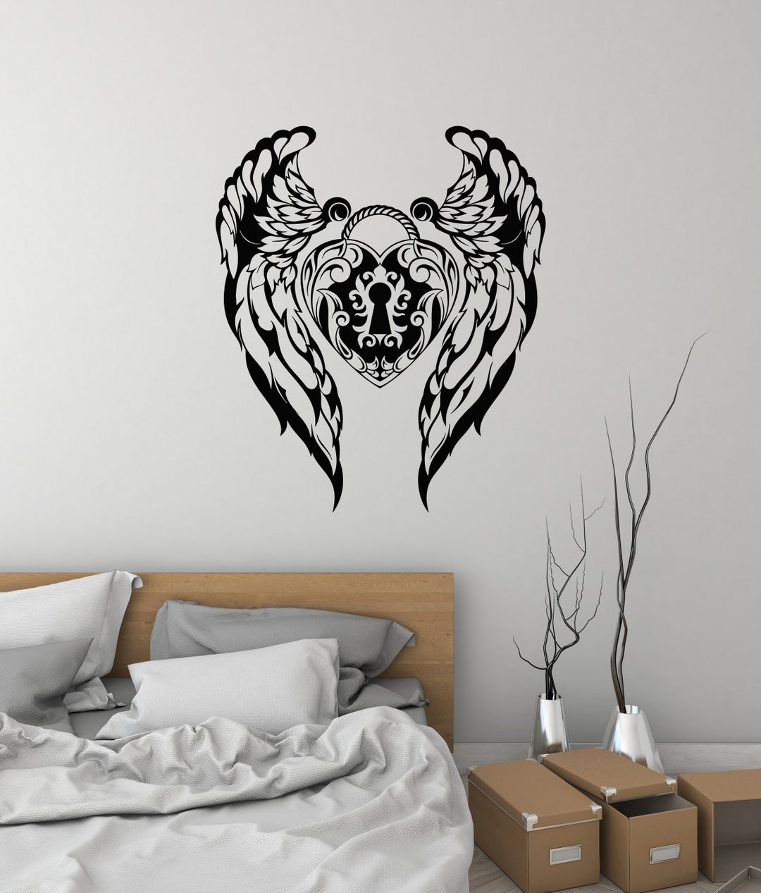 Wings Vinyl Wall Decal Heart Love Romantic Romance Girl Room Stickers ...