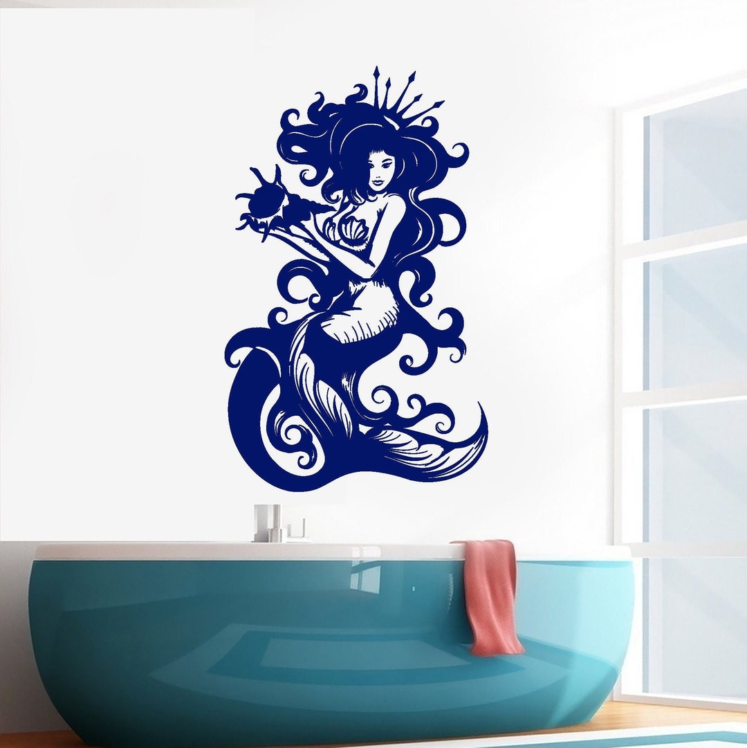 Mermaid Girl Vinyl Wall Decal Marine Decor Fantast Art Queen Stickers ...