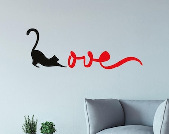 Love Cat Vinyl Wall Decal – Cute Cat Lover Home Decor Sticker for Living Room, Bedroom or Office dci181
