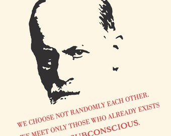 May include: Black and white illustration of a man's face with the text "WE CHOOSE NOT RANDOMLY EACH OTHER. WE MEET ONLY THOSE WHO ALREADY EXISTS IN OUR SUBCONSCIOUS."