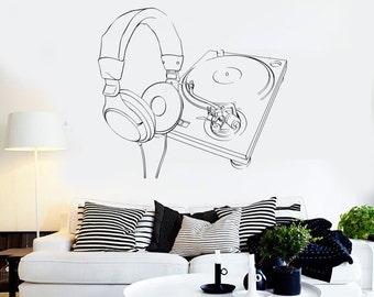 Wall Vinyl Music Headphones Turntable DJ Guaranteed Quality Decal Mural Art 1561dz