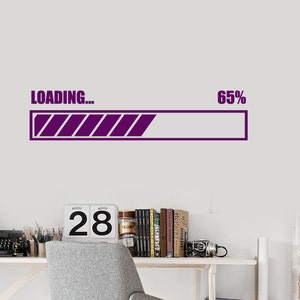 May include: Purple loading bar graphic on a white wall with the text "LOADING..." and "65%".
