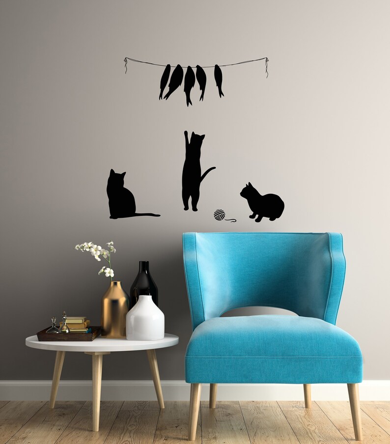 Funny Cats Vinyl Wall Decal Kids Room Decoration Idea Stickers Etsy