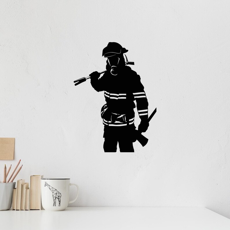 Firefighter Vinyl Wall Decal Fireman Axe Fire Dept Fire Rescue
