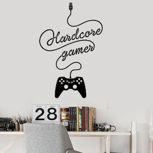 Wall Vinyl Decal Children&#39;s Room Decor Hardcore Gamer Computer Games Gaming Joystick Decoration (#1111di)
