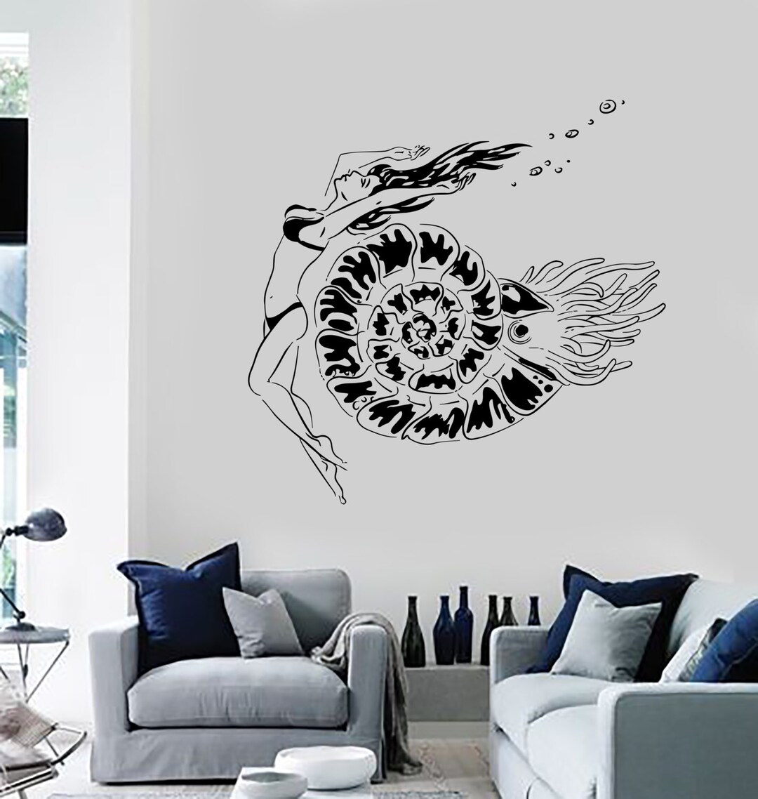 Wall Vinyl Decal Underwater Shell Nautical Sea Marine Decor Mural Art ...