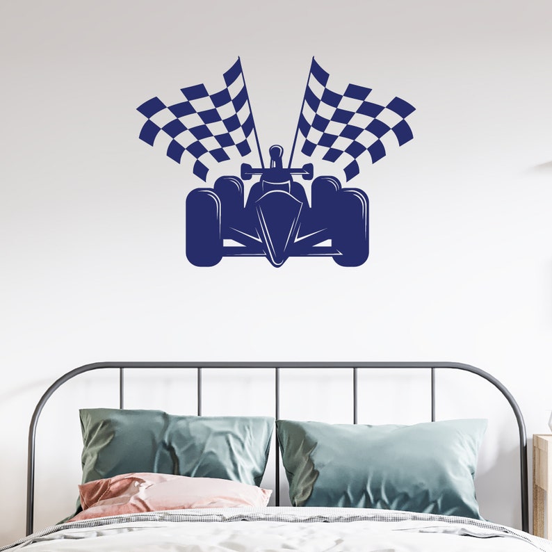 Room Racing Flags Formula 1 Vinyl Wall Decal Racing Flags Racer Room Teen Gamer Boy ...