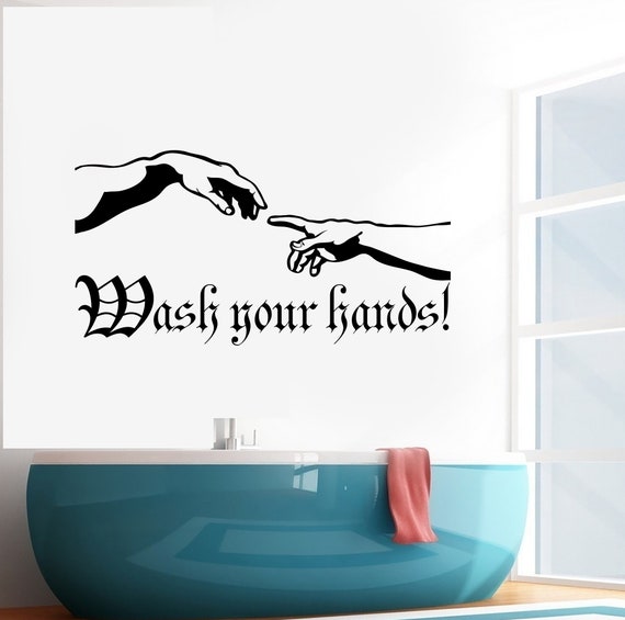 Wash Your Hands Vinyl Wall Decal Michelangelo Bathroom Rules Toilet WC  Decor Stickers Mural 3268da 