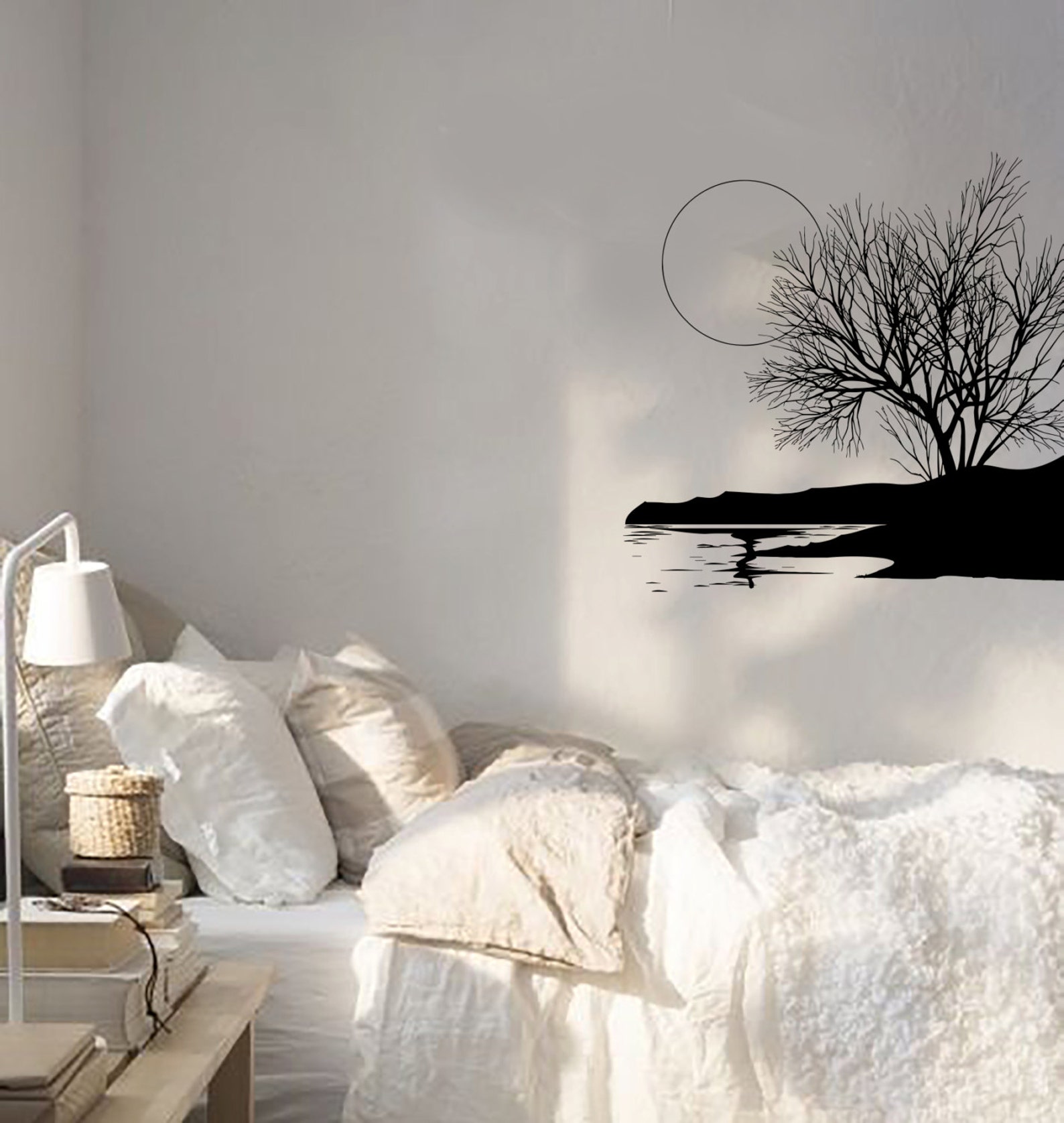 Wall Vinyl Decal Tree Nature Landscape Moon and River Modern Decal ...