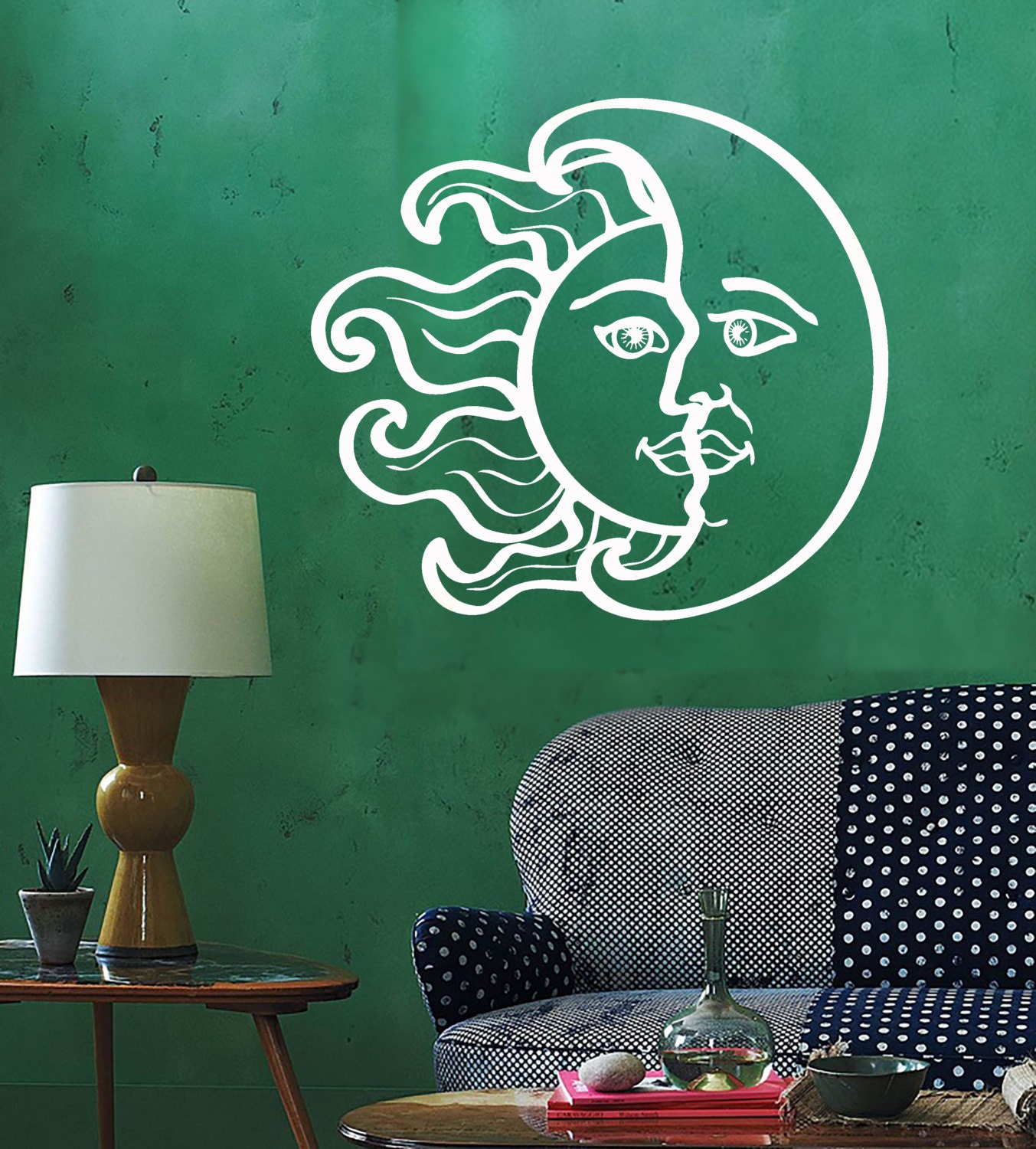 Wall Vinyl Decal Moon and Sun Night Sky Hand Sketch Style Drawing ...