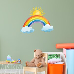 Rainbow Vinyl Wall Decal, Bright Sun and Clouds Design, Happy Wall Art ...