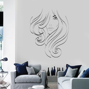 Wall Vinyl Decal Beautiful Girl Lady Woman Hair Beauty Salon Decor 1915di