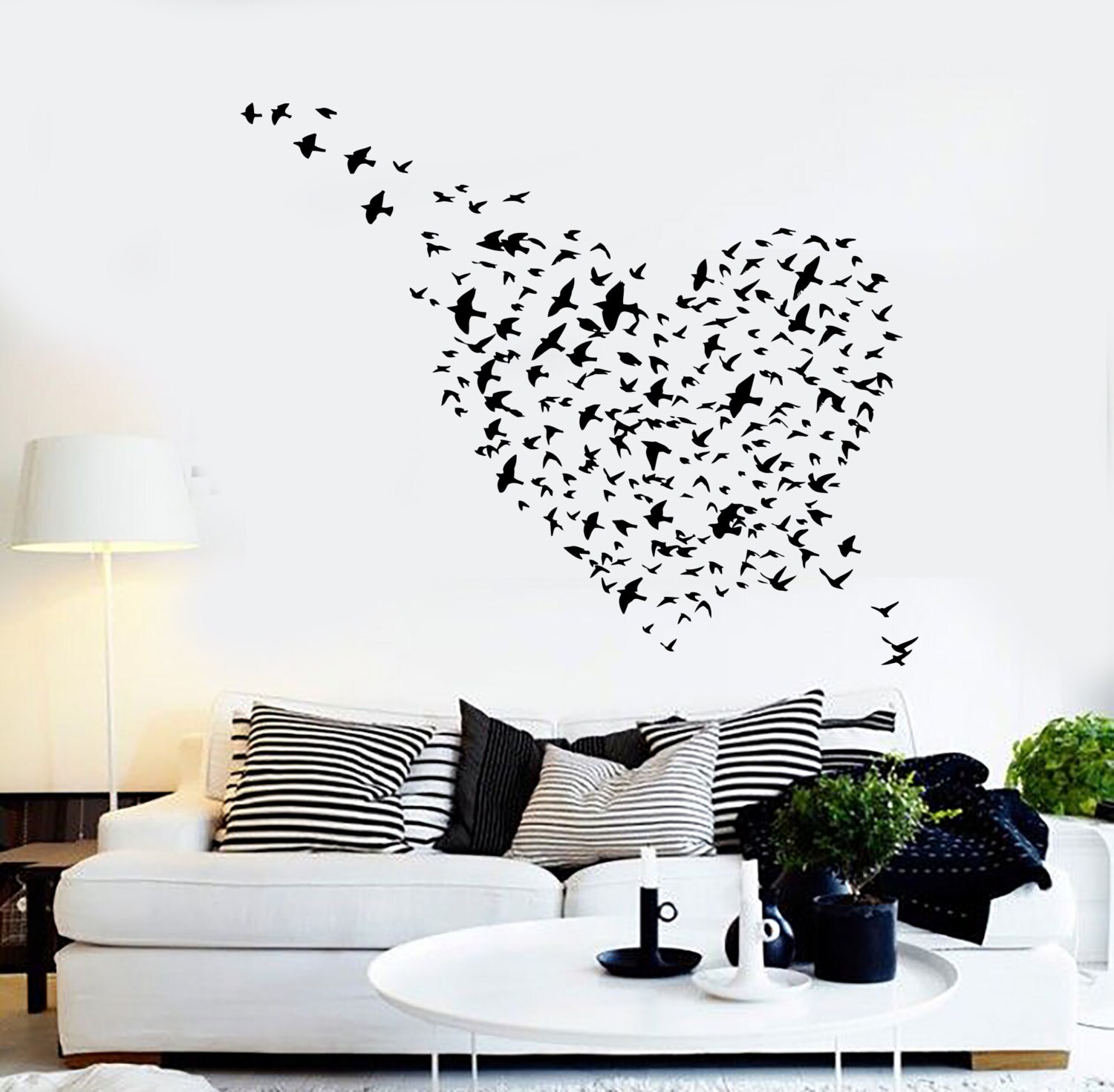 Wall Vinyl Decal Birds Shaped Like Heart Love Romance Bedroom Modern ...