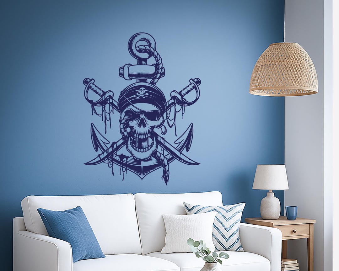 Human Skull Pirate Ship Wall Vinyl Decal – Gothic Skeleton Decor ...